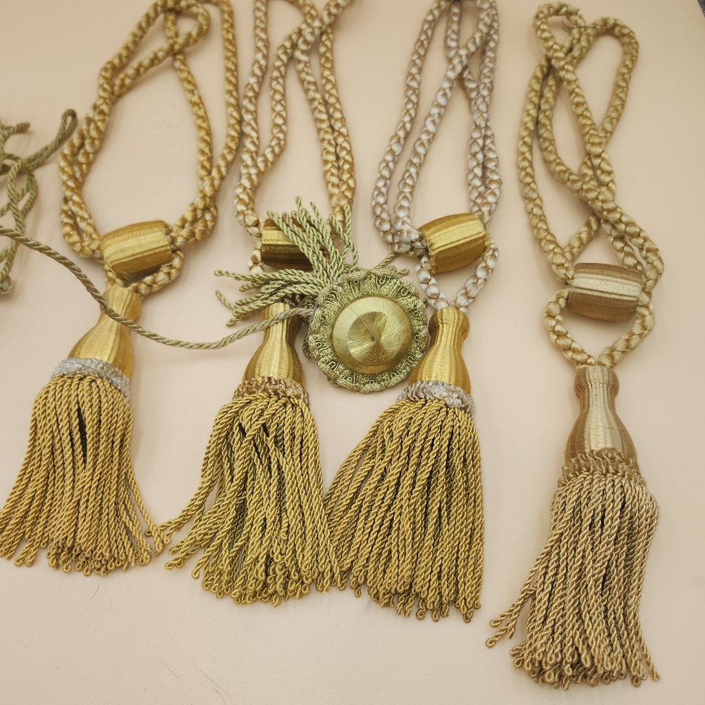 4 Vintage Gold Tassel Curtain Tiebacks 18" Long Elegant Home Decor